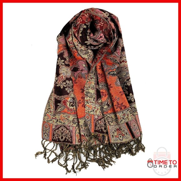 Luxury Pashmina Silk Shawl Wrap with Fringes 67x28 Inches